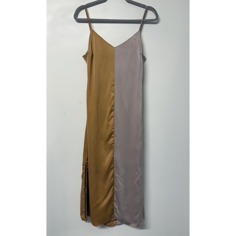 Lena‎ Colorblock Midi Dress Ties In Back Leg Split Satin Feel Lined Medium #41